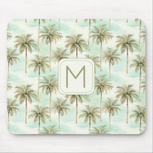 Aqua en Cream Tropical Palm Tree Monogram Muismat
