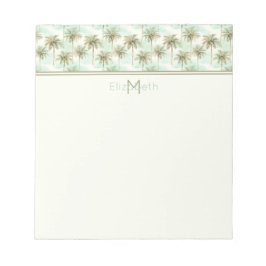 Aqua en Cream Tropical Palm Tree Monogram Notitieblok