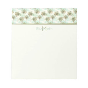 Aqua en Cream Tropical Palm Tree Monogram Notitieblok