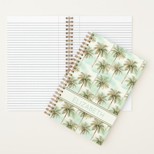 Aqua en Cream Tropical Palm Tree Monogram Notitieboek (Binnen)