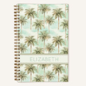 Aqua en Cream Tropical Palm Tree Monogram Notitieboek (Voorkant)