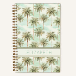 Aqua en Cream Tropical Palm Tree Monogram Notitieboek