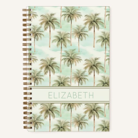 Aqua en Cream Tropical Palm Tree Monogram Notitieboek (Voorkant)