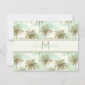 Aqua en Cream Tropical Palm Tree Monogram Notitiekaartje (Voorkant)