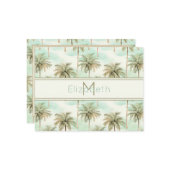 Aqua en Cream Tropical Palm Tree Monogram Notitiekaartje (Voorkant / Achterkant in situ)