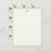 Aqua en Cream Tropical Palm Tree Monogram Notitiekaartje (Voorkant / Achterkant)