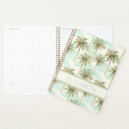 Aqua en Cream Tropical Palm Tree Monogram Planner