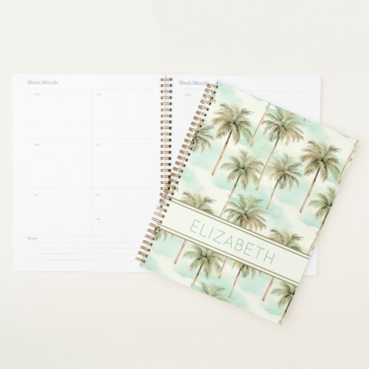 Aqua en Cream Tropical Palm Tree Monogram Planner (Display)