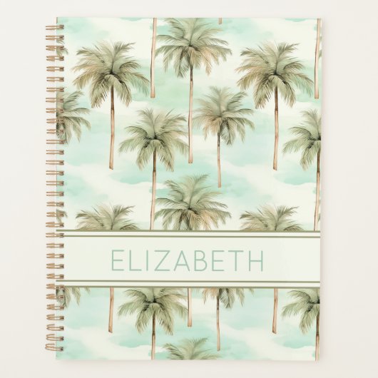 Aqua en Cream Tropical Palm Tree Monogram Planner (Voorkant)