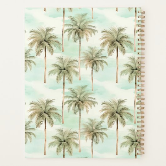 Aqua en Cream Tropical Palm Tree Monogram Planner (Achterkant)