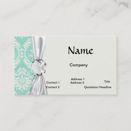 aqua en crème fleur elegant damask visitekaartje (Voorkant)