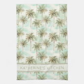 Aqua en Crème Tropische Palm Tree Gepersonaliseerd Theedoek (Verticaal)