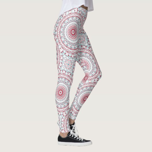 Aqua en Crimson Mandala Patroon Leggings (Rechts)
