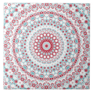 Aqua en Crimson Mandala Patroon Tegeltje