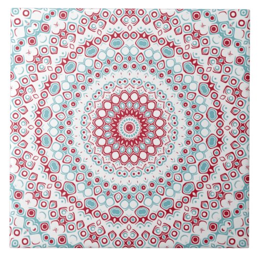 Aqua en Crimson Mandala Patroon Tegeltje (Voorkant)