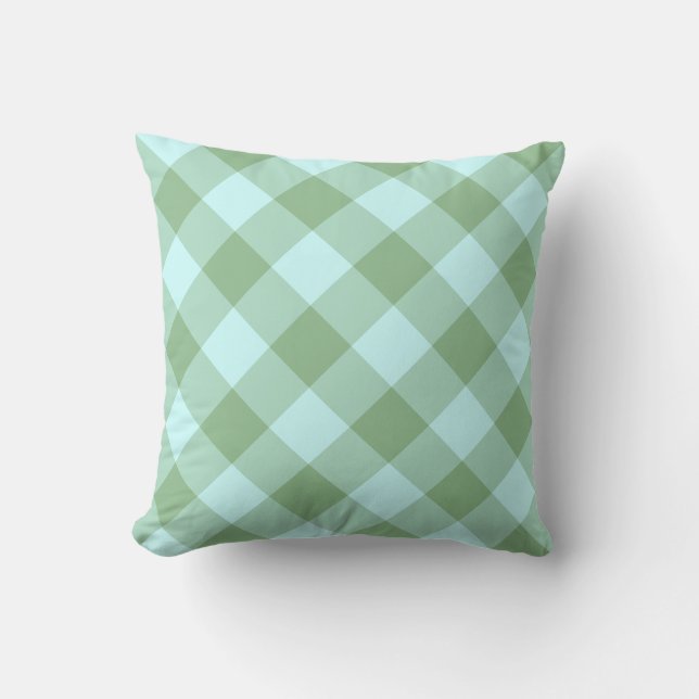 Aqua en Dark Zee Green Gingham Kussen (Voorkant)