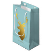 Aqua en Faux Gold Foil Deer Head Klein Cadeauzakje (Voorkant Gekanteld)