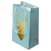 Aqua en Faux Gold Foil Deer Head Klein Cadeauzakje (Achterkant Gekanteld)