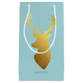 Aqua en Faux Gold Foil Deer Head Klein Cadeauzakje (Voorkant)