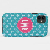 Aqua en Fuchsia Monogram Ankerpatroon Case-Mate iPhone Case (Achterkant (horizontaal))