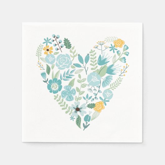 Aqua en Geel Bloemen Hart Servet (Voorkant)