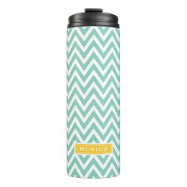 Aqua en Geel Chevron Monogram Thermosbeker