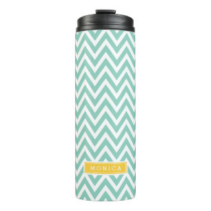 Aqua en Geel Chevron Monogram Thermosbeker