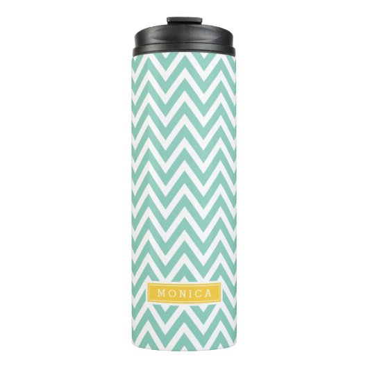 Aqua en Geel Chevron Monogram Thermosbeker (Voorkant)