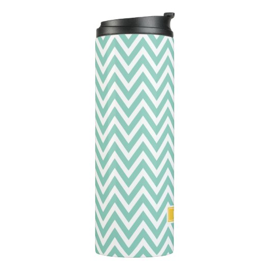 Aqua en Geel Chevron Monogram Thermosbeker (Gedraaid links)