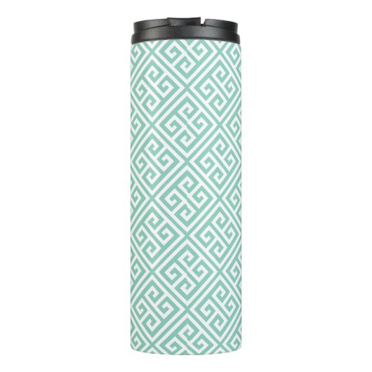 Aqua en Geel Grieks Sleutel Monogram Thermosbeker (Achterkant)