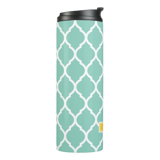 Aqua en Geel Marokkaans Quatrefoil Monogram Thermosbeker (Gedraaid links)