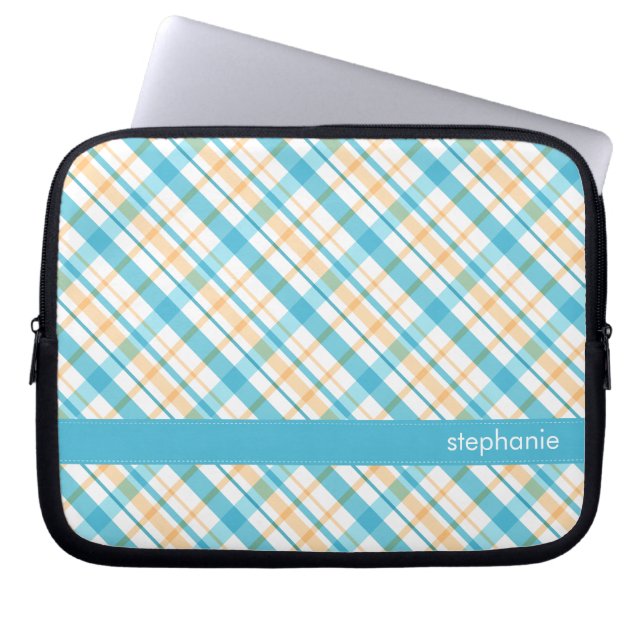 Aqua en Geel Patroon Laptop Sleeve (Voorkant)