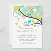 Aqua en Geel Whimsical Lovebirds Wedding Kaart (Voorkant)