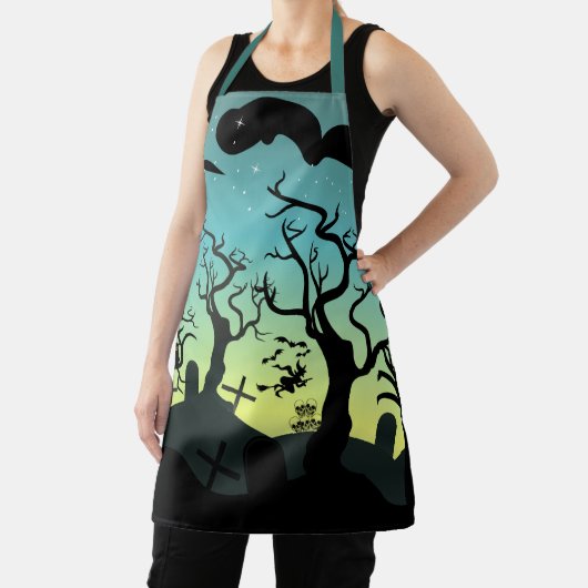 Aqua en gele begraafplaats Halloween Schort (Insitu)