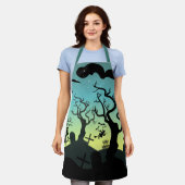 Aqua en gele begraafplaats Halloween Schort (Gedragen)