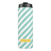 Aqua en Gele Preppy Strepen Monogram Thermosbeker (Voorkant)