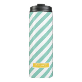 Aqua en Gele Preppy Strepen Monogram Thermosbeker