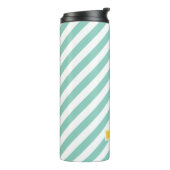 Aqua en Gele Preppy Strepen Monogram Thermosbeker (Gedraaid links)