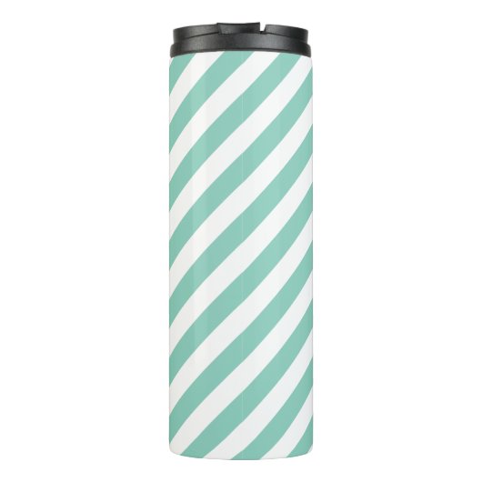 Aqua en Gele Preppy Strepen Monogram Thermosbeker (Achterkant)
