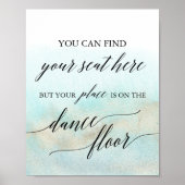 Aqua en Gold Beach Place Card Dance Floor Sign Poster (Voorkant)