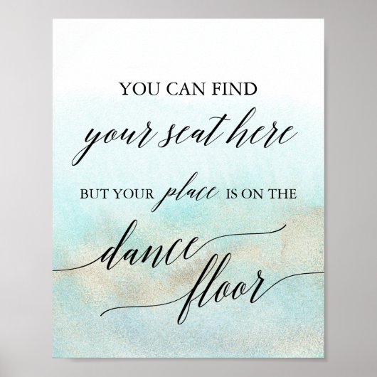 Aqua en Gold Beach Place Card Dance Floor Sign Poster (Voorkant)