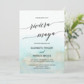 Aqua en Gold Beach Riviera Maya Wedding Kaart (Staand voorkant)