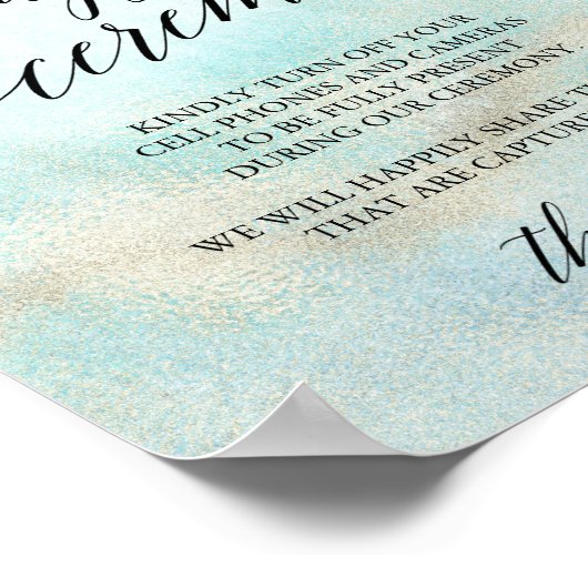 Aqua en Gold Beach Unplugged Ceremony Sign Poster (Hoek)