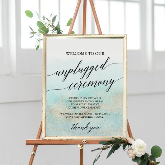 Aqua en Gold Beach Unplugged Ceremony Sign Poster