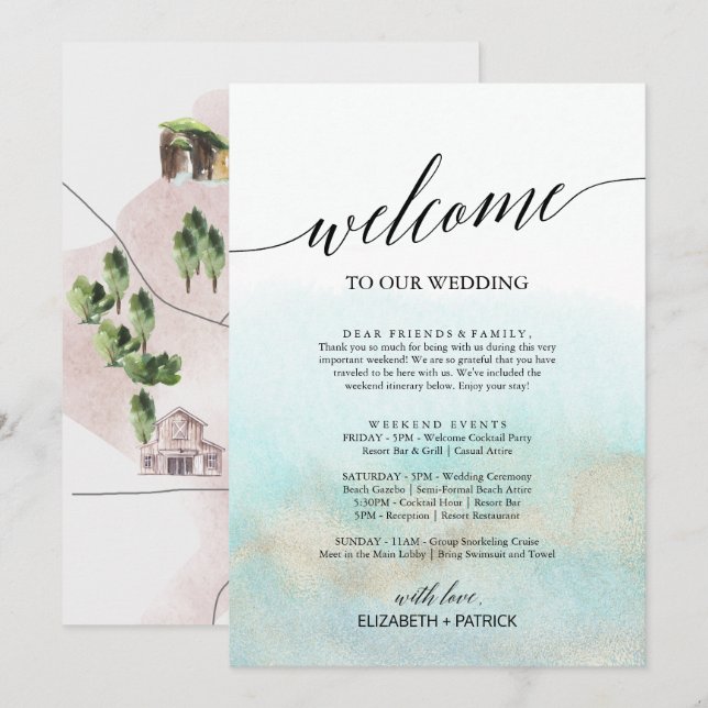 Aqua en Gold Beach Welkomstbrief Rechtstreeks en k (Voorkant / Achterkant)