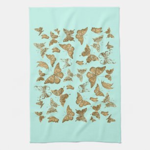 Aqua en Gold Butterfly Kitchen Towel Theedoek