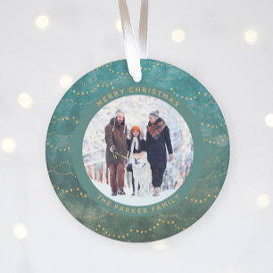 Aqua en Gold Fairy Lichten   Twee familiefoto's Ornament