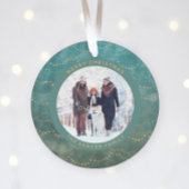 Aqua en Gold Fairy Lichten | Twee familiefoto's Ornament