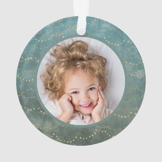 Aqua en Gold Fairy Lichten | Twee familiefoto's Ornament (achterkant)