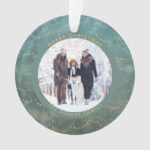 Aqua en Gold Fairy Lichten | Twee familiefoto's Ornament (voorkant)